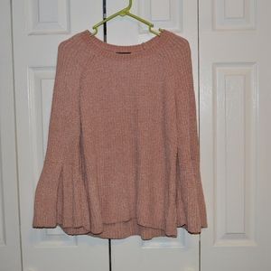 Pink, Chenille Knitted, Bell Sleeve Sweater
